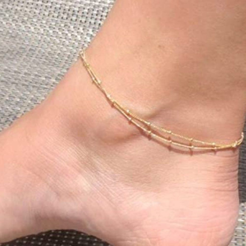 14K Gold Plated Anklet w/ Beads!